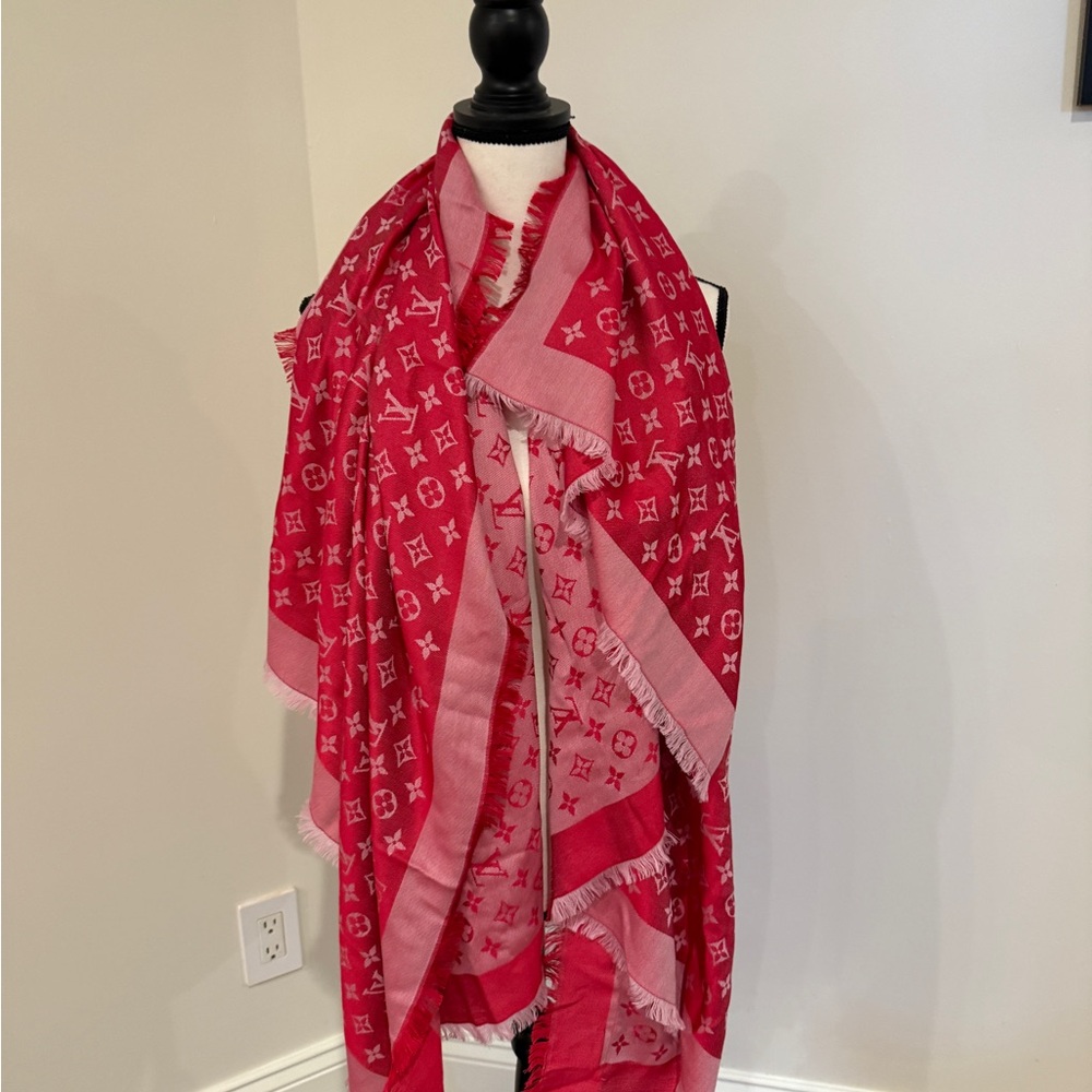 Louis Vuitton Pink Monogram Silk-Wool Scarf